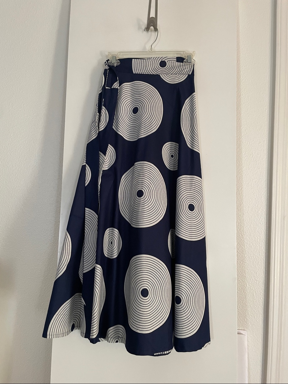 African Handmade Native Wrap A-Line Midi Skirt Navy Blue White Cotton NWOT